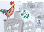 France cartoon, cock and alarm clock