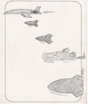 Iraq Fighter drop bomb and statue of Liberty